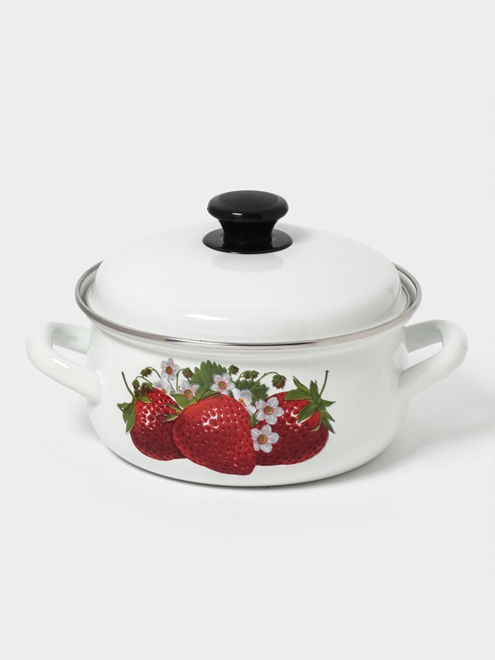 Кастрюля эмалированная, 2 л, с крышкой, белая - Фото 1