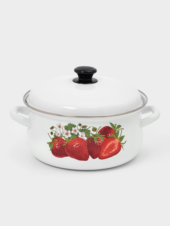 Кастрюля эмалированная, 4 л, с крышкой, белая - Фото 1