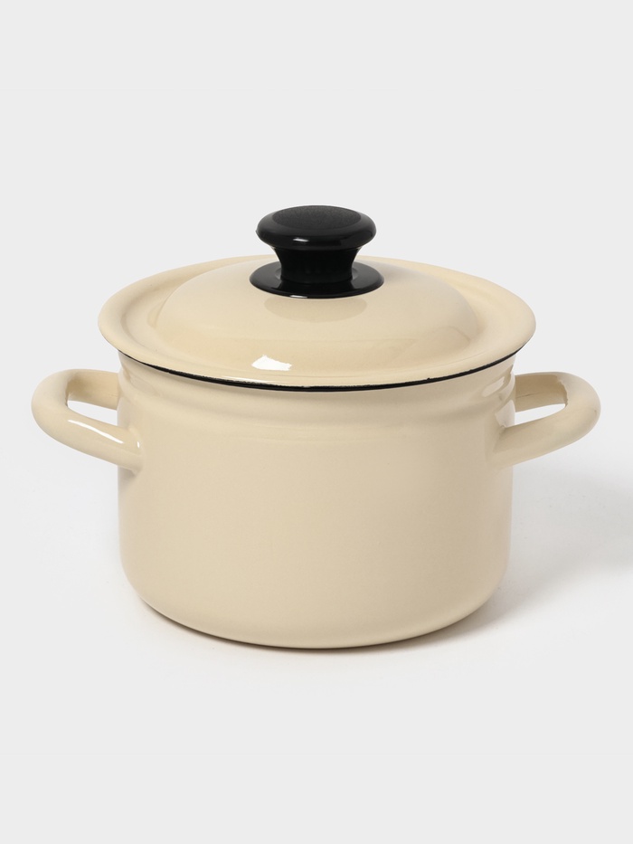 Кастрюля эмалированная, 2 л, d=17 см, с крышкой, цилиндрическая, цвет слоновой кости - Фото 1