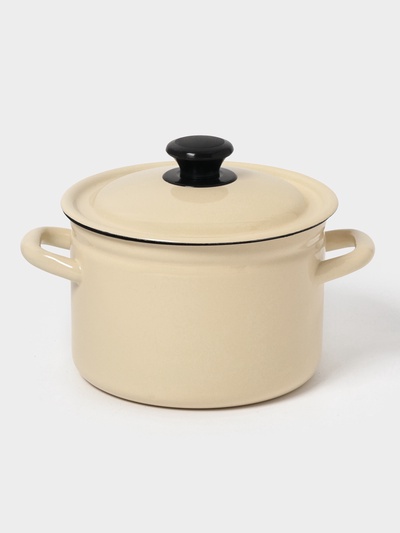 Кастрюля эмалированная, 3 л, d=19 см, с крышкой, цилиндрическая, цвет слоновой кости