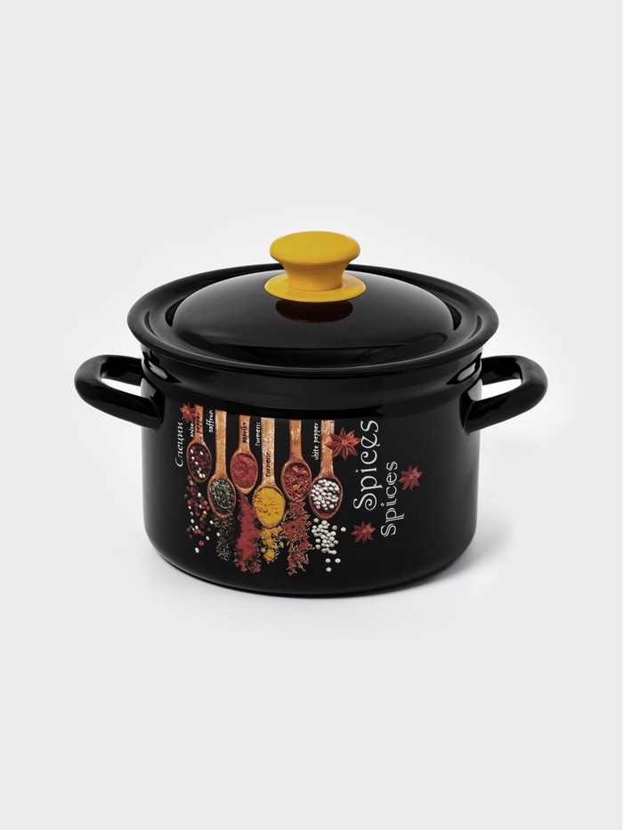 Кастрюля эмалированная «Карри», 3 л, d=19.2 см, цилиндрическая, чёрная - Фото 1