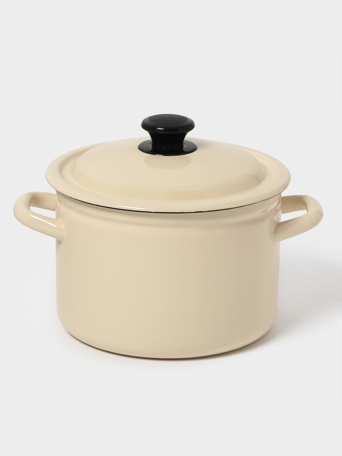 Кастрюля эмалированная, 4 л, d=21.3 см, с крышкой, цилиндрическая, цвет слоновой кости - Фото 1