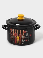 Кастрюля эмалированная «Карри», 4 л, d=21.3 см, с крышкой, цилиндрическая, чёрная - Фото 1