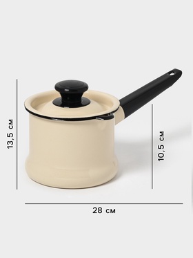 Ковш эмалированный, 1 л, с крышкой, без декора, цвет слоновой кости