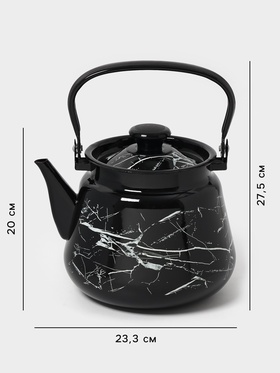 Чайник эмалированный «Чёрный мрамор», 3.5 л, металлическая ручка