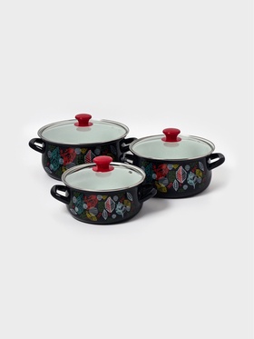 Набор кастрюль эмалированных «Лесная ягода-1-Экстра», 3 предмета: 2 л, 3 л, 4 л, чёрный