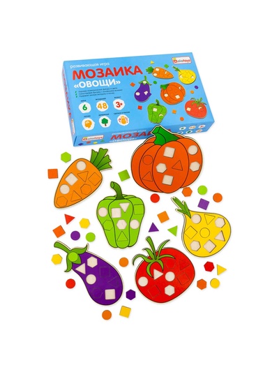 Мозаика «Овощи», 6 рамок, 48 геометрических вкладышей
