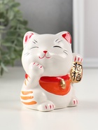 Копилка для денег «Манэки-нэко - иероглиф удача», керамика, оранж, 7.2×8.3×10 см - Фото 1