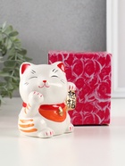 Копилка для денег «Манэки-нэко - иероглиф удача», керамика, оранж, 7.2×8.3×10 см - Фото 6