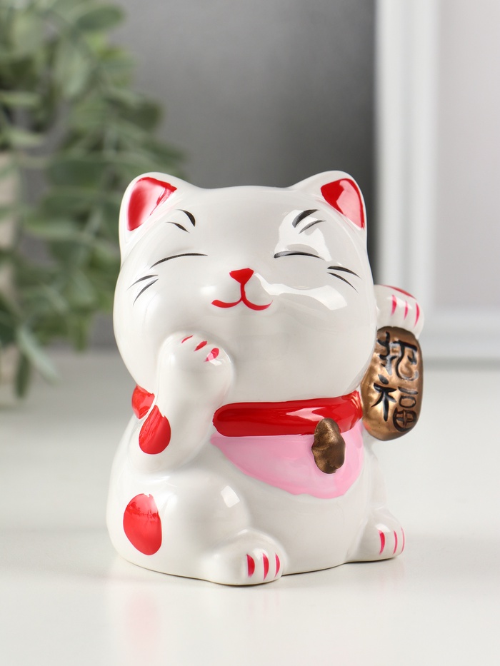Копилка для денег «Манэки-нэко - иероглиф удача», розовый, 7.2×8.3×10 см