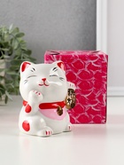 Копилка для денег «Манэки-нэко - иероглиф удача», розовый, 7.2×8.3×10 см - фото 58060901