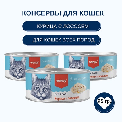 Wanpy Cat Консервы для кошек «Курица с лососем» 95 г