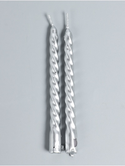 УЦЕНКА Набор свечей витых, 1.5×15 см, 2 шт., серебряный металлик