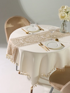 Скатерть «Этель», бежевая, с орнаментом, 140×140 см