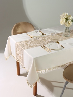 Скатерть «Этель», бежевая, с орнаментом, 140×220 см