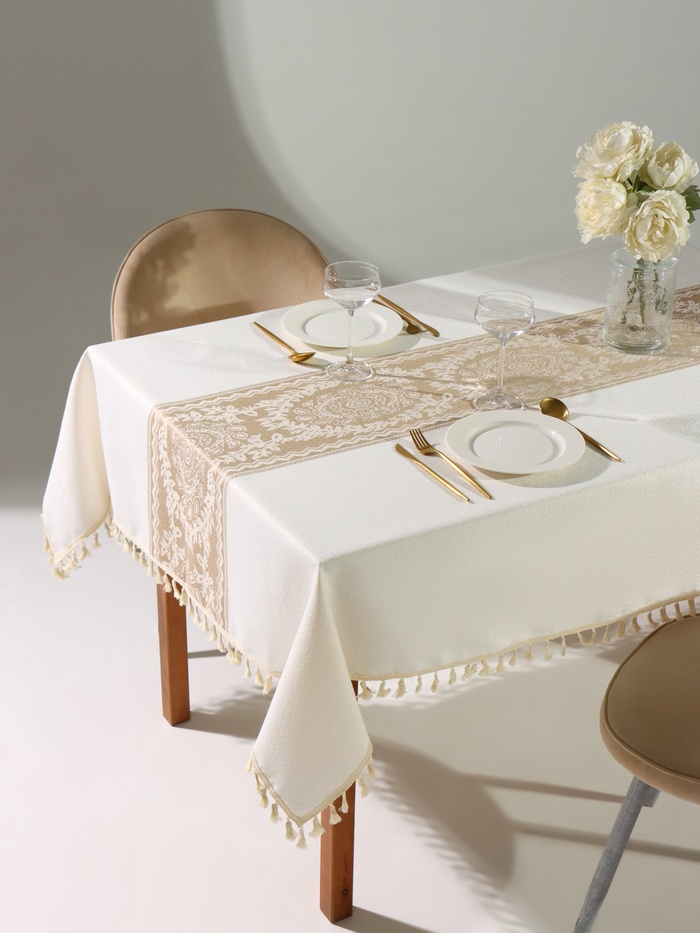 Скатерть «Этель», бежевая, с орнаментом, 140×220 см - Фото 1
