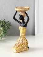 Фигура - подсвечник на 1 свечу «Африканка в косынке с цветами», полистоун под золото, d=8 см, 14×15×27.5 см - Фото 4