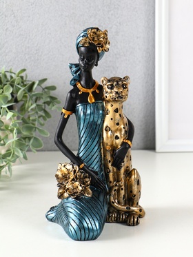 Фигура полистоун «Африканка в платье с леопардом», бензиновый синий, 13×13×25.5 см 10902732