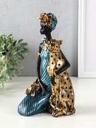 Фигура полистоун «Африканка в платье с леопардом», бензиновый синий, 13×13×25.5 см 10902732