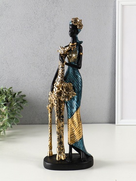 Фигура полистоун «Африканка в платье с жирафом», бензиновый синий, 13×9.5×40 см