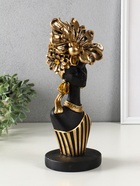 Бюст полистоун «Девушка с золотым цветком, в полосатом наряде», фигура, чёрный, 12.3×11.5×31.5 см - Фото 2