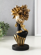Бюст полистоун «Девушка с золотым цветком, в полосатом наряде», фигура, чёрный, 12.3×11.5×31.5 см - Фото 3