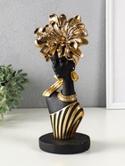 Бюст полистоун «Девушка с золотым цветком, в полосатом наряде», фигура, чёрный, 12.3×11.5×31.5 см - Фото 4