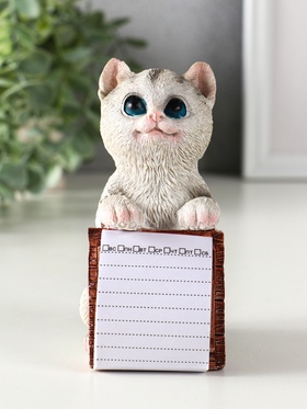 Фигурка с блокнотом 20 листов «Серый котик», полистоун, 6.5×5×11 см