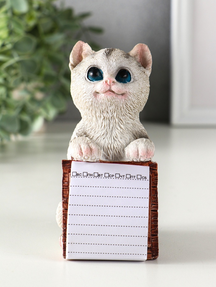 Фигурка с блокнотом 20 листов «Серый котик», полистоун, 6.5×5×11 см - Фото 1