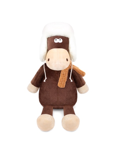 Мягкая игрушка «Конь Василий в ушанке и шарфе», 27 см