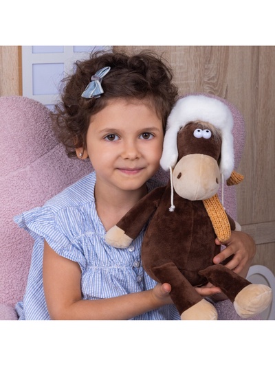 Мягкая игрушка «Конь Василий в ушанке и шарфе», 27 см