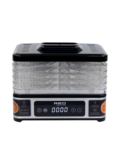 Сушилка для овощей и фруктов RED SOLUTION DD011V, 400 Вт, 35–70°C, 0.5–48 ч, 7 поддонов, серая