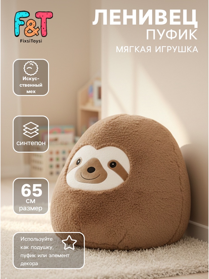 Мягкая игрушка - пуфик «Ленивец», 65 см - Фото 1