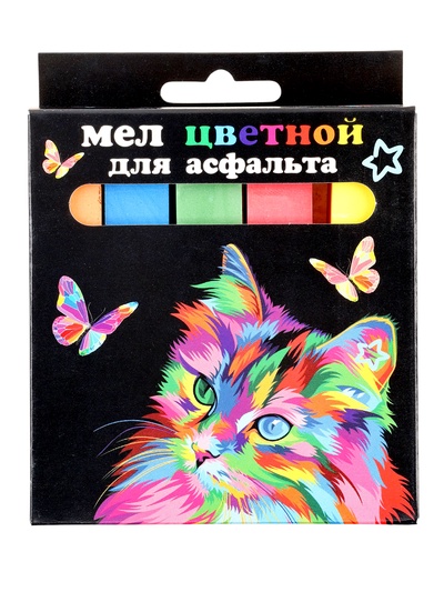 УЦЕНКА Мел цветной "Кот и бабочки" "JUMBO" для асфальта, 1,7х1,7, длина 9,1 см. 5 шт