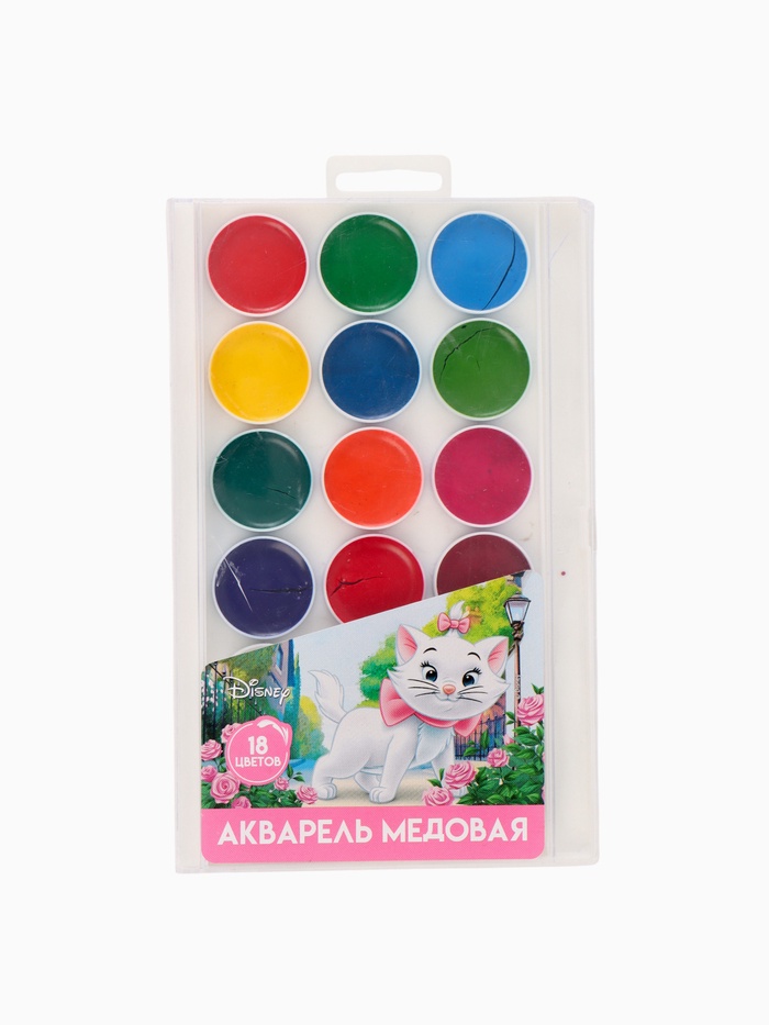 УЦЕНКА Акварель 18 цветов пластик, «Кошечка мари», европодвес - Фото 1