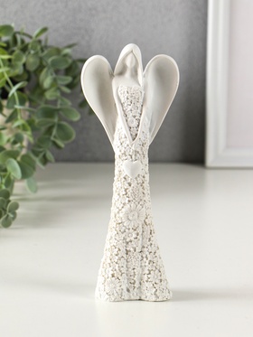 Фигурка полистоун «Безликий ангел в цветочном белом платье с сердцем», 20 см, МИКС