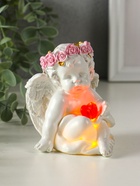 Фигурка светящаяся полистоун «Ангел - воздушный поцелуй в форме сердца», белый, 6.8×6×7.3 см - фото 59413434