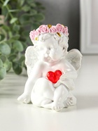 Фигурка светящаяся полистоун «Ангел - воздушный поцелуй в форме сердца», белый, 6.8×6×7.3 см - фото 59413436