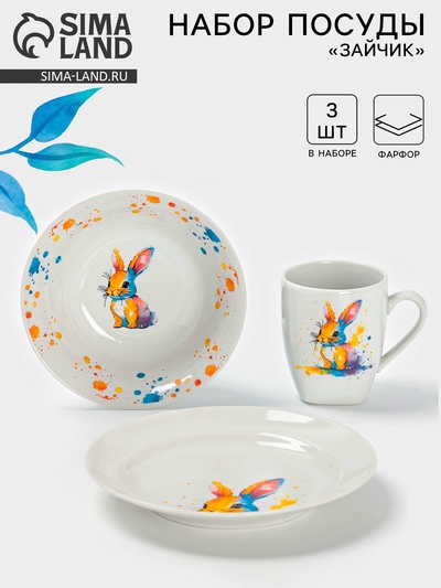 УЦЕНКА Набор посуды 2 предм. Зайка Цветной И.У.