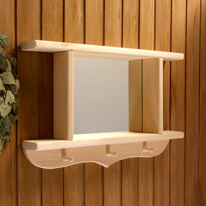 УЦЕНКА Зеркало резное с 2 полками и 3 крючками, 70×45×10 см - Фото 1