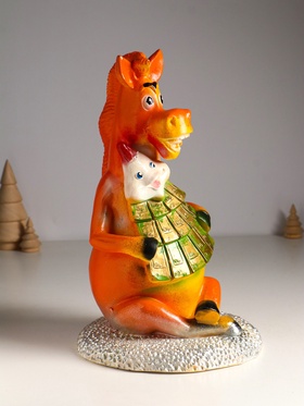 Копилка для денег «Конь с елочкой», 30.5×18×19.5 см, цветной, гипс