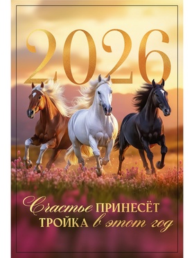 Календарь 2026 на ригеле «Тройка лошадей»