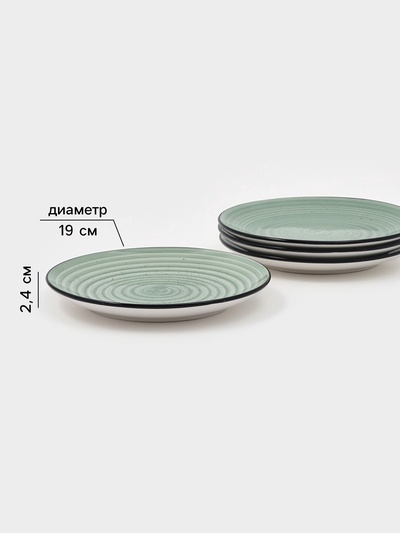 Набор тарелок Доляна Nature, 4 шт., d=19 см, керамика, зелёные