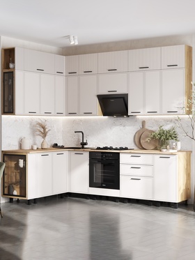 Кухонный гарнитур угловой в потолок «Бьянка», 1600×2600 мм, цвет кашемир МДФ/дуб крафт 10940033