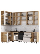 Кухонный гарнитур угловой в потолок «Бьянка», 1600×2600 мм, цвет кашемир МДФ/дуб крафт - Фото 2