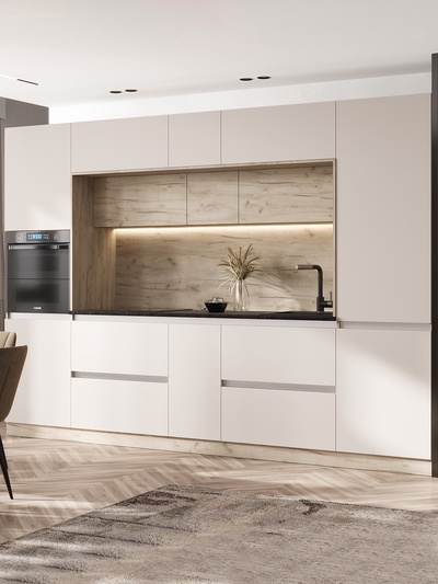 Кухонный гарнитур трёхуровневый «Карина», под посудомоечную машину, 3250 мм, цвет кашемир/крафт серый