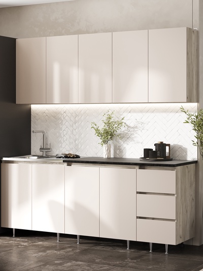 Кухонный гарнитур прямой «Челси», 2000 мм, цвет кашемир/крафт серый