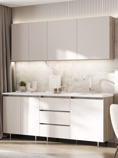 Кухонный гарнитур прямой «Челси №2», 2000 мм, цвет кашемир/крафт серый