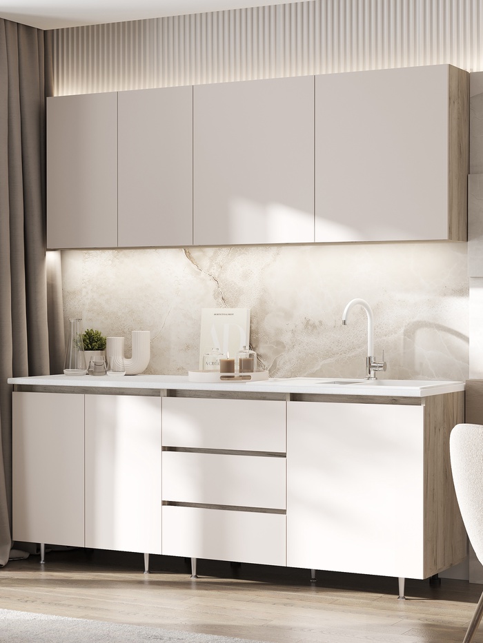 Кухонный гарнитур прямой «Челси №2», 2000 мм, цвет кашемир/крафт серый - Фото 1