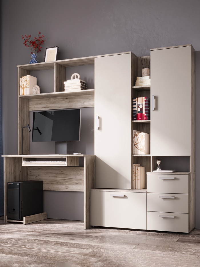 Стол компьютерный №6, со шкафами, 2000×538×1796 мм, цвет кашемир/крафт серый - Фото 1